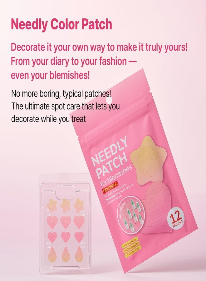 NEEDLY Patch for Blemishes Colorful, 12 Patches | Hydrocolloid Microdart Pimple Patch, Cute Star, Heart & Teardrop Micropoint Acne Patch for Early-Stage Zits and Deep Pimples, Korean Skin Care - Image 2